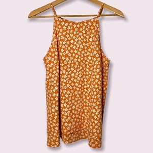 Francesca’s blue rain raynelle orange floral sleeveless blouse